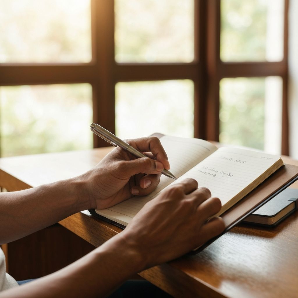 Person thoughtfully planning goals